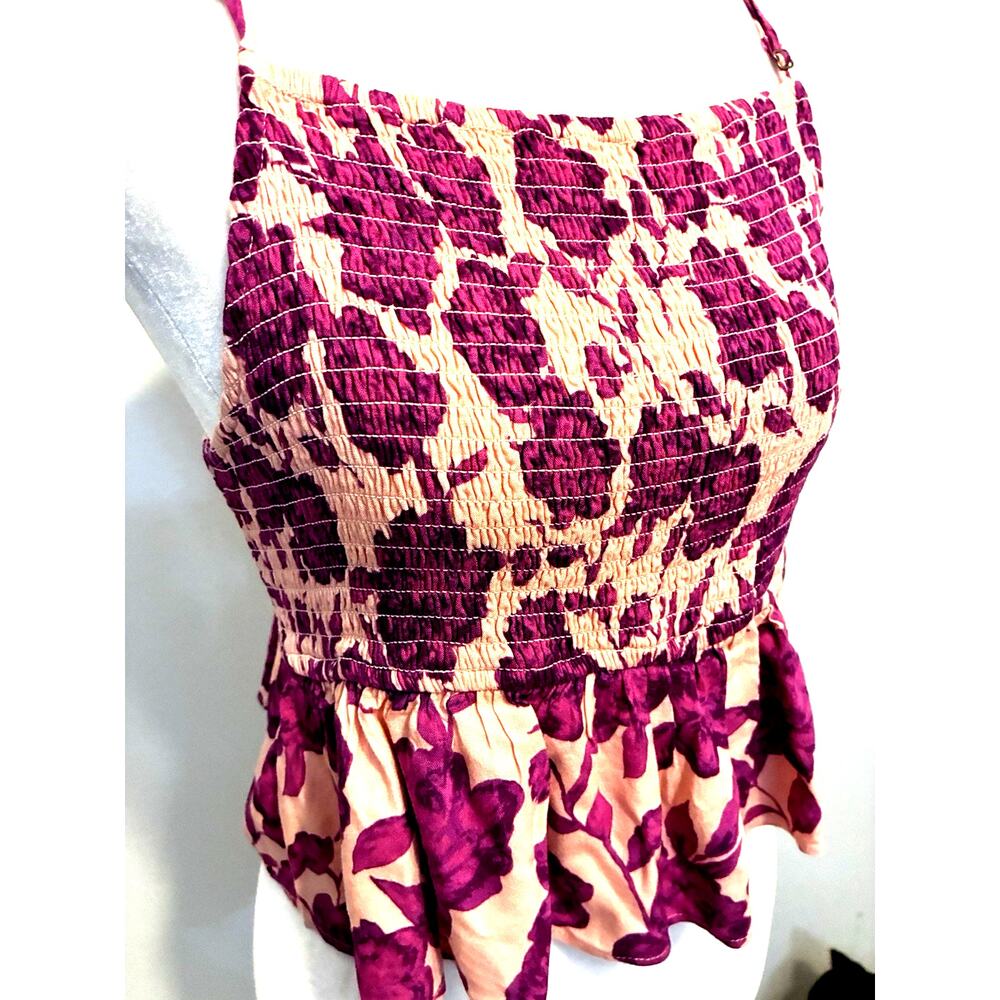 Jen's Pirate Booty Top M Boho Smocked Cami Peplum Floral Gypsy Festival Designer